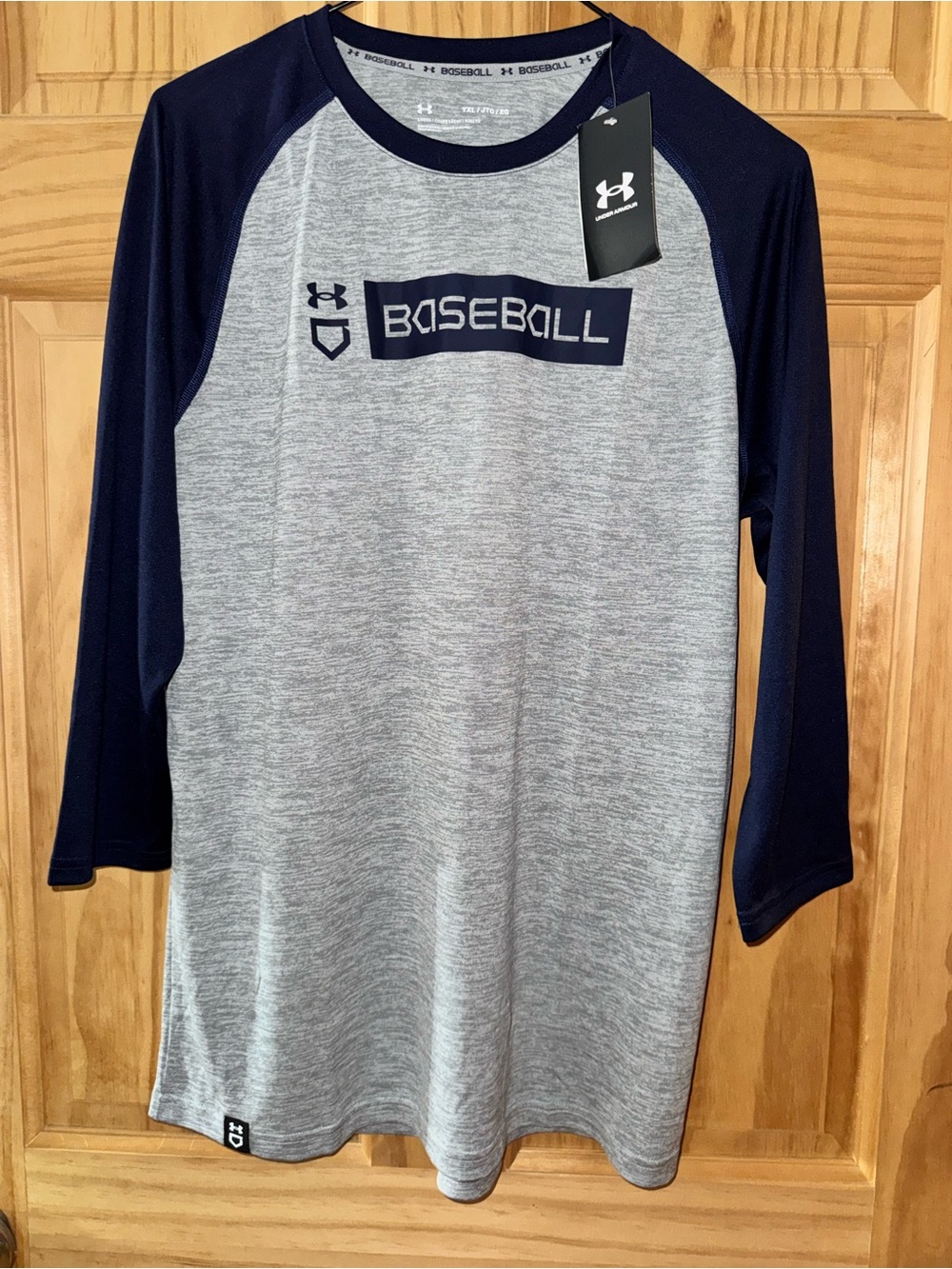 Under Armour Navy and Gray Baseball Raglan Long-Sleeve Tee